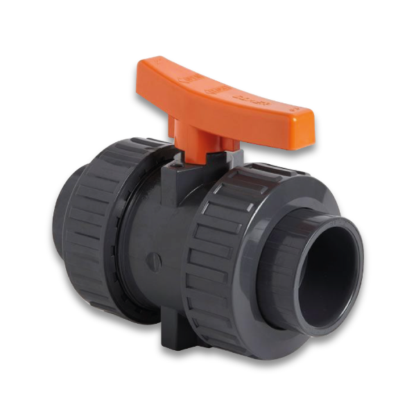 Vale® PVC Industrial Double Union Ball Valve (FPM Seals)