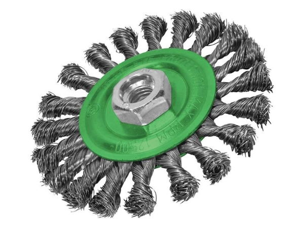 FLAT TWIST KNOT WIRE BRUSH 115 X 12MM M14X2 BORE- 0.35MM STA