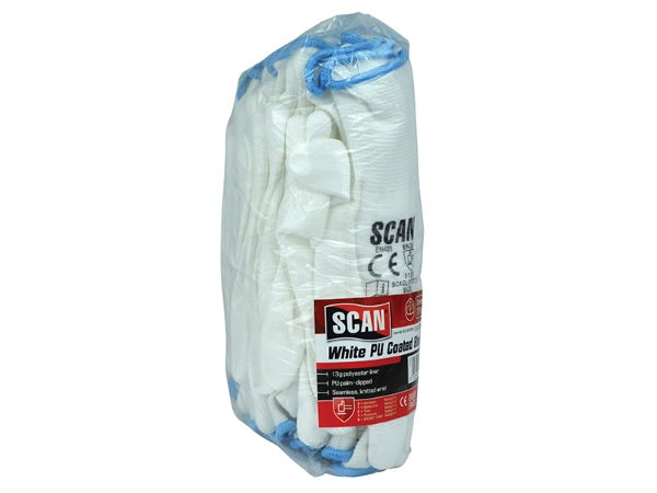 Scan® Safety & Workwear Products White PU Coated Gloves (Pack 12)