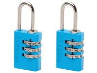 ALUMINIUM COMBINATION PADLOCKS 3 DIGIT COLOUR 20MM X 2