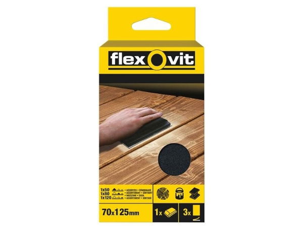 HOOK & LOOP SANDING BLOCK KIT ASSORTED 70 X 125MM (3)