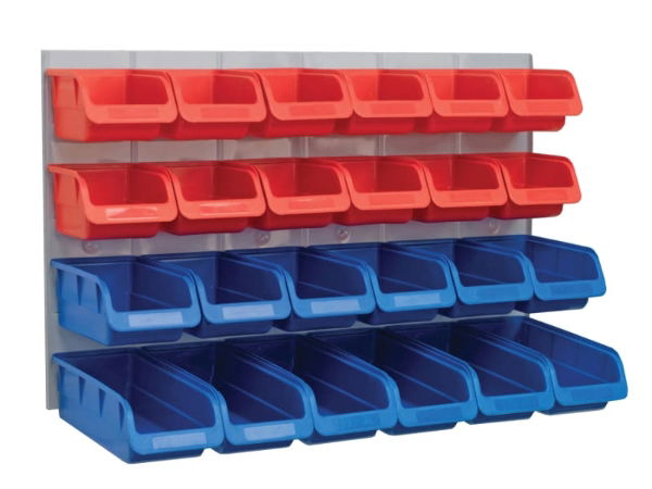 Faithfull® 24 Plastic Storage Bins with Metal Wall Panel